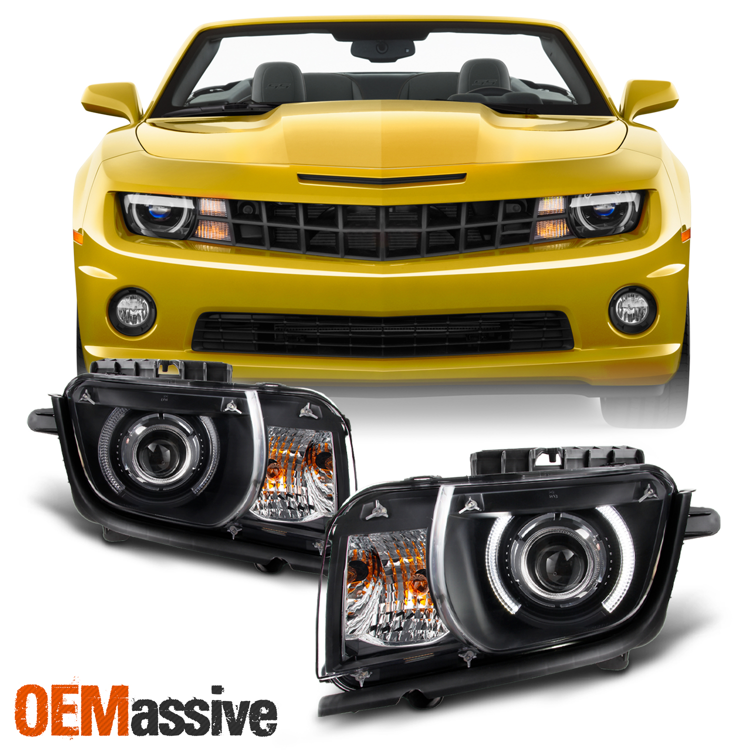 Fit Black 2010 2011 2012 2013 Chevy Camaro CCFL Halo Projector Halogen